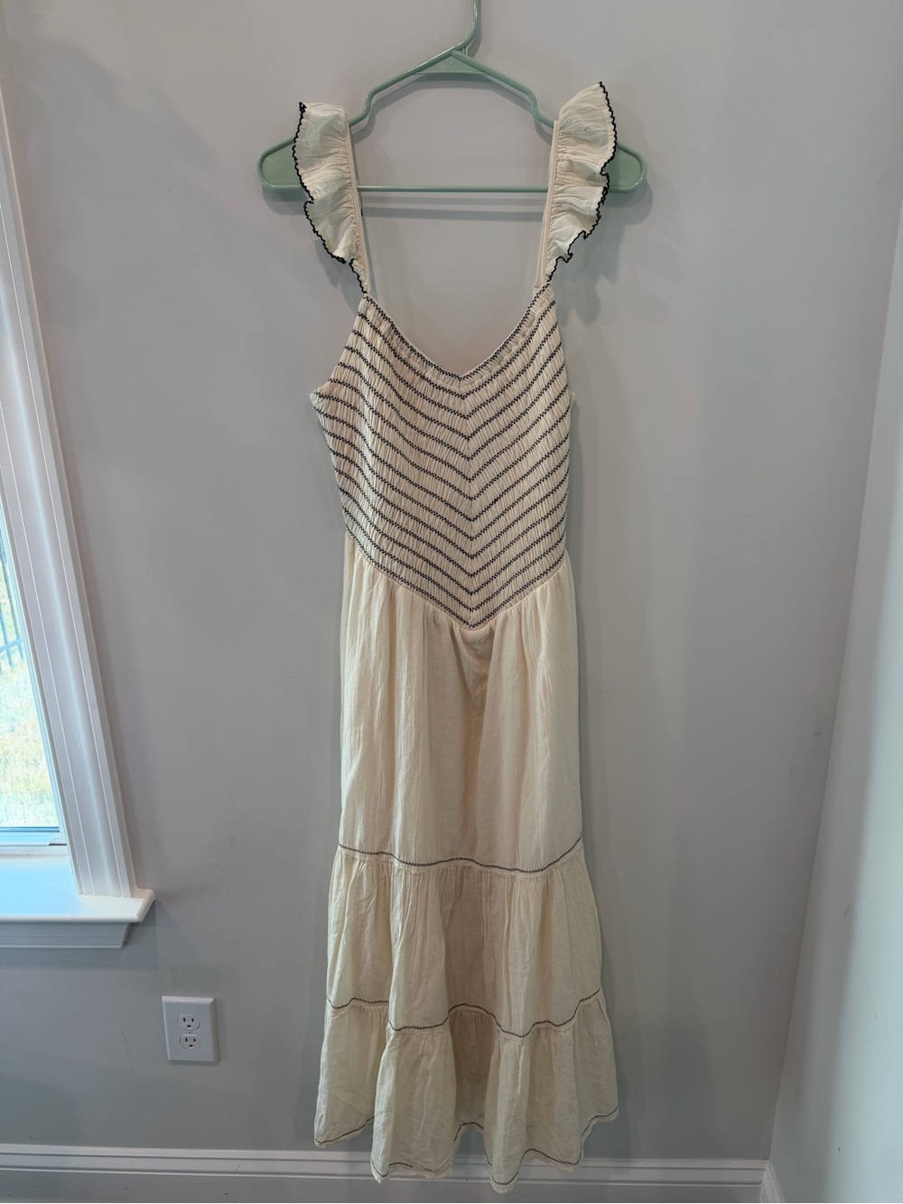 American Eagle Outfitters Cream Maxi Dress with Black Trim